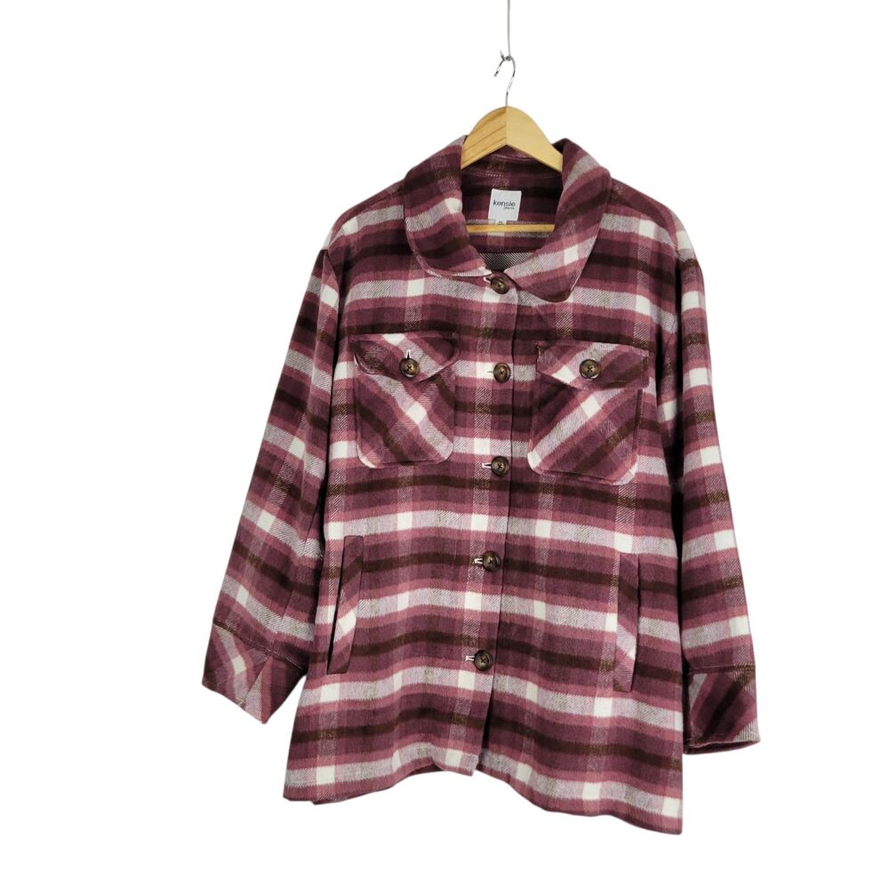 Kensie Jeans Shirt Jacket Plaid Pink/Purple Shacket with Pockets Women's size XL